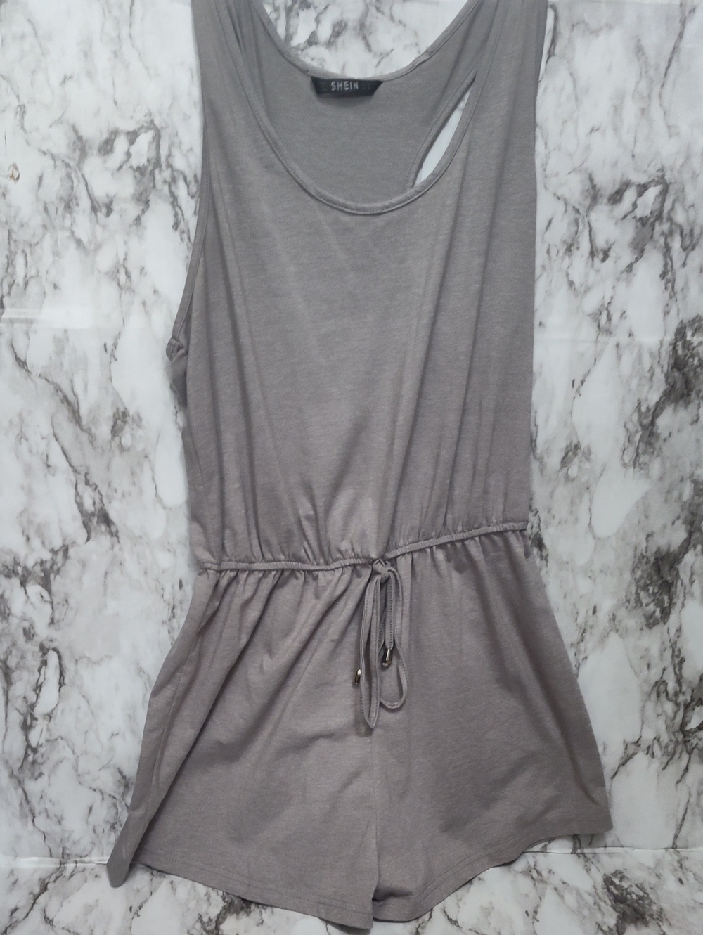 SHEIN Grey Drawstring Tank Romper
